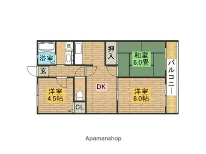 ハーモネート浜寺A棟(3DK/1階)の間取り写真