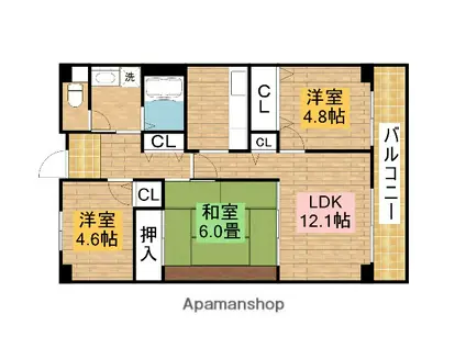 ラ・シーム・フルール石津(3LDK/3階)の間取り写真