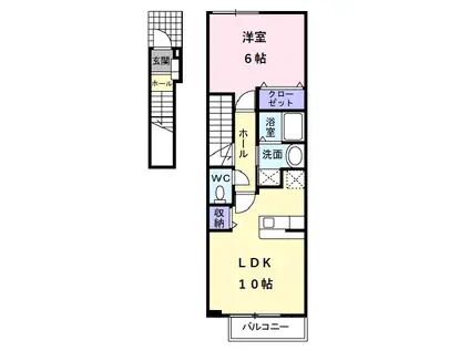 クリスタルブライト(1LDK/2階)の間取り写真