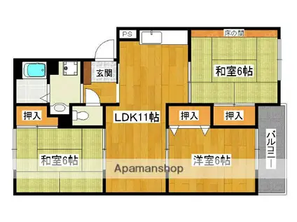 大歳ハイツ(3LDK/3階)の間取り写真