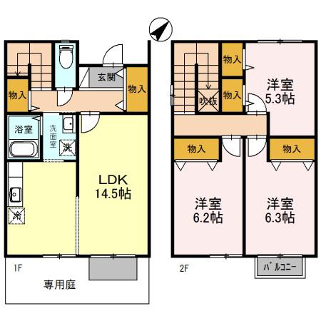 ヴェルドミール C(3LDK)の間取り写真