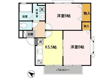 アーク A棟(2K/1階)の間取り写真