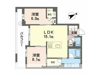 アルテーヌ浜寺元町(2LDK/2階)の間取り写真