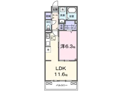 ヒカルサ堺市大野芝(1LDK/1階)の間取り写真