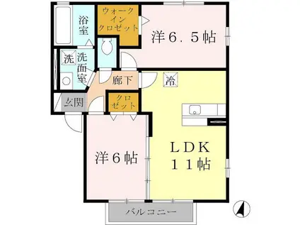 パストラル福田A棟(2LDK/2階)の間取り写真