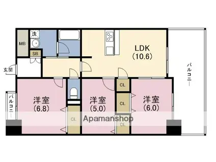 ベリー海老江(3LDK/7階)の間取り写真