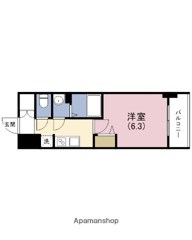 プレサンス上町台筆ケ崎ノース(1K/2階)の間取り写真