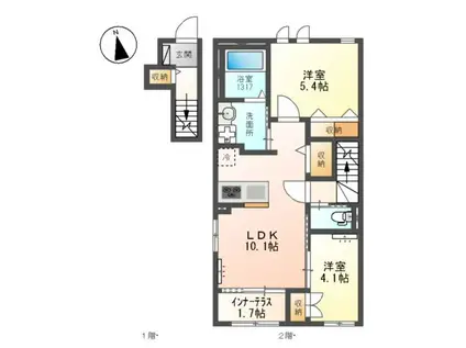 THE NOOK ウエスト(2LDK/2階)の間取り写真