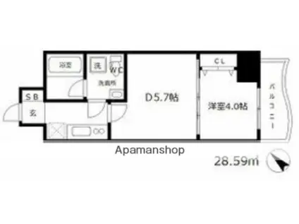 ミュプレ北浜イースト(1DK/3階)の間取り写真