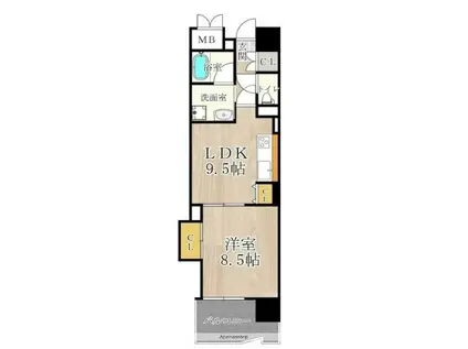 マスターズ・レジデンス道頓堀ⅠⅠ(1LDK/3階)の間取り写真