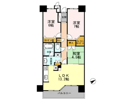 カスタリア阿倍野(3LDK/2階)の間取り写真