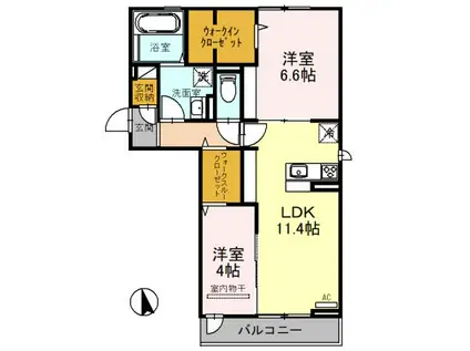コンフォート瓜破Ⅱ(2LDK/2階)の間取り写真