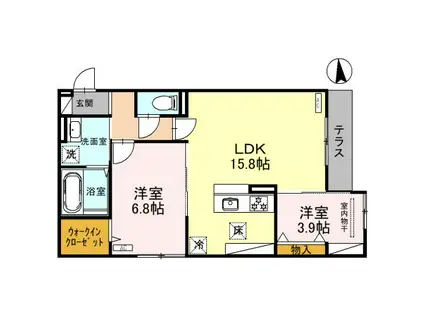 ルシェーナ西田辺(2LDK/1階)の間取り写真