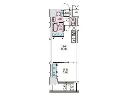 スプランディッド上本町ウエストⅡ(1LDK/3階)の間取り写真