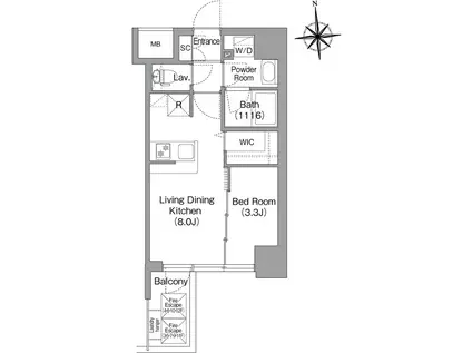 コンフォリア・リヴ桜川ソルテラス(1LDK/3階)の間取り写真