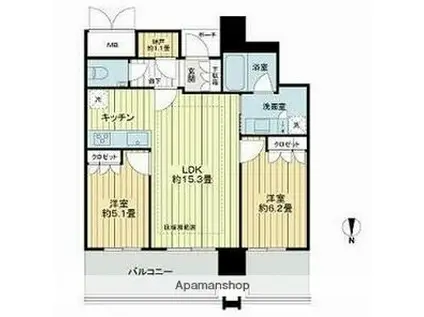 MJR堺筋本町タワー(2LDK/26階)の間取り写真
