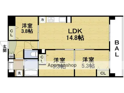 ALIVIS野田阪神(3LDK/9階)の間取り写真