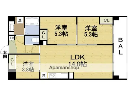 ALIVIS野田阪神(3LDK/10階)の間取り写真