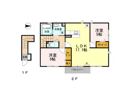 コンフォート瓜破(2LDK/2階)の間取り写真