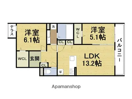 大阪市都島区網島町D-ROOM(2LDK/3階)の間取り写真