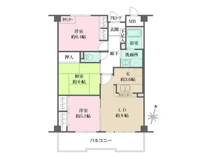 片町線 野崎駅(大阪) 徒歩22分 3階建 築25年(3LDK/3階)の間取り写真
