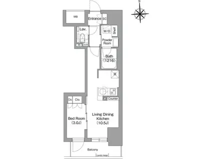 コンフォリア・リヴ博労町一丁目Q(1LDK/14階)の間取り写真