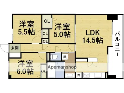 ライオンズクオーレ御幣島駅前ヴェルデ(3LDK/3階)の間取り写真