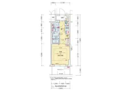 プレサンス塚本アクミリオン(1K/2階)の間取り写真