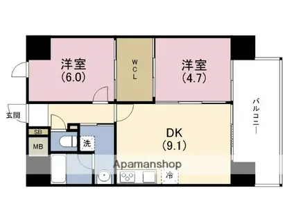 ES-GRANDE UMEDAKITA旧アルセダーコート梅北(2DK/7階)の間取り写真