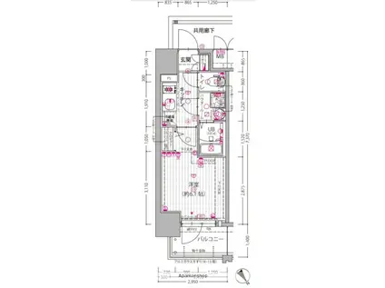 エスリード大阪プライムゲート(1K/13階)の間取り写真