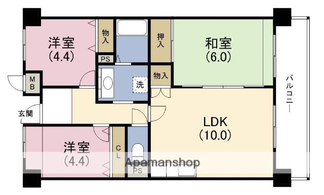 CH.158RESIDENCE NAKANOSHI(3LDK/6階)の間取り写真