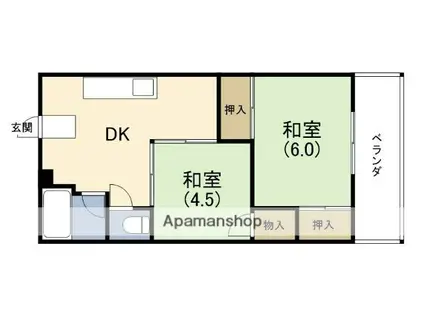 阪神電鉄本線 千船駅 徒歩7分 4階建 築44年(2DK/3階)の間取り写真