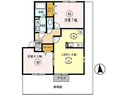 ケイズフレアN(2LDK/1階)の間取り写真