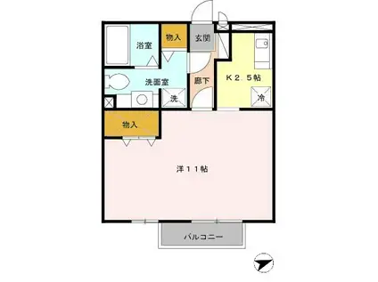 リバーハイツA棟(1K/2階)の間取り写真