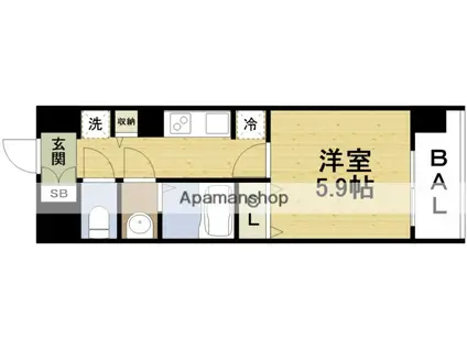 ジオエント福島野田レジデンス(1K/6階)の間取り写真