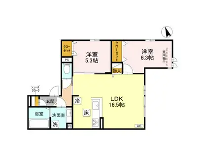 グリューネ塚口本町(2LDK/1階)の間取り写真