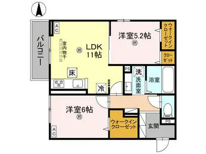 WISTERIA 三信(2LDK/1階)の間取り写真