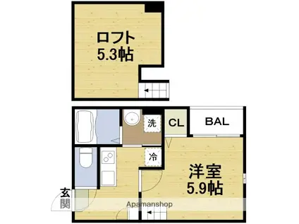 スカイフラット姫島(1K/2階)の間取り写真