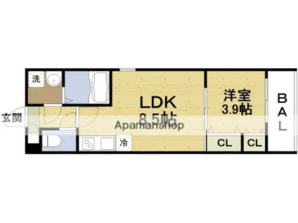 ジーメゾン姫島アウラ(1LDK/2階)の間取り写真