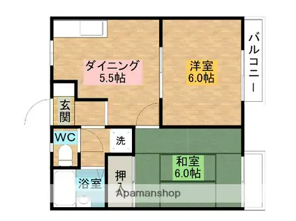 リバーサイド井ノ口(2DK/1階)の間取り写真