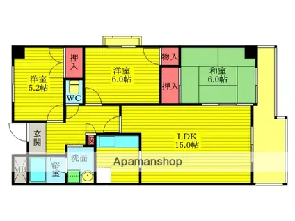 千里ツインハイツ 2(3LDK/4階)の間取り写真