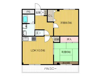 ビラージュ山本(2LDK/3階)の間取り写真