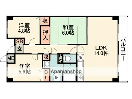 アバンティ千里(3LDK/3階)の間取り写真