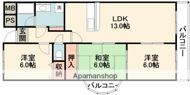 ハイクレスト引谷(3LDK/4階)の間取り写真