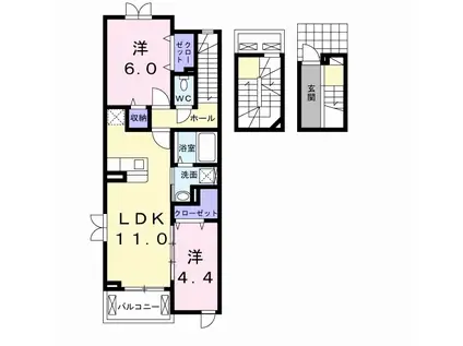 ポルトボヌール1(2LDK/3階)の間取り写真