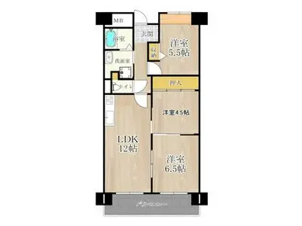 アンドユーイワキ東大阪(3LDK/4階)の間取り写真