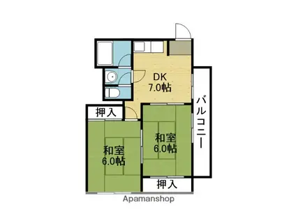 グランドライン・勝山(2DK/5階)の間取り写真