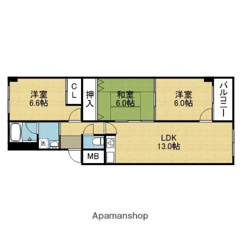 緑橋第2コーポ二号棟(3LDK/4階)の間取り写真