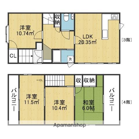 谷町長堀コート(4LDK/3階)の間取り写真