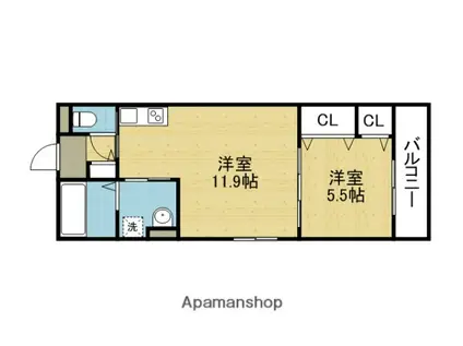 クリエオーレ大今里Ⅰ(1LDK/1階)の間取り写真